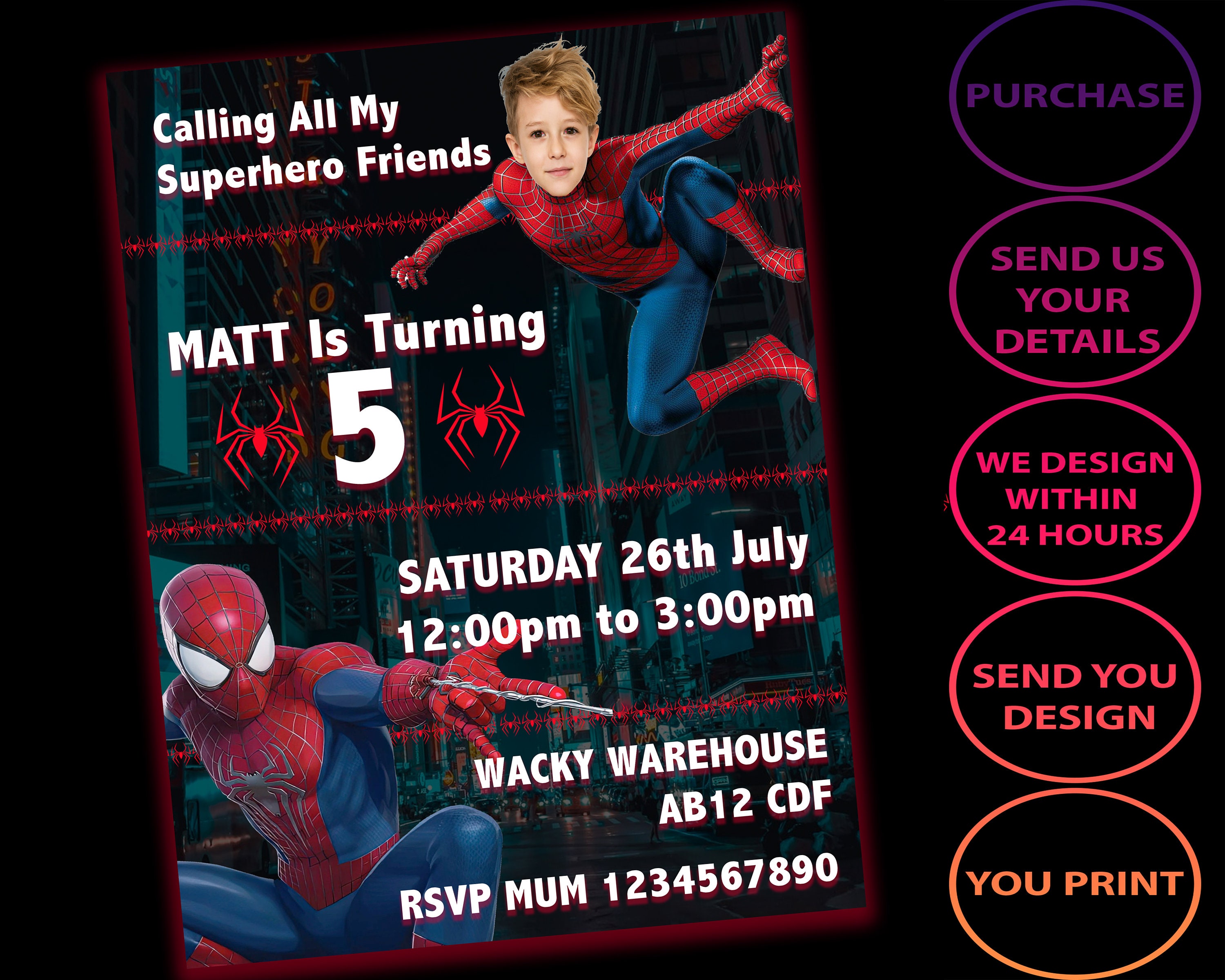 Spiderman Birthday Photo Invitations Spiderman Kids Party - Etsy New Zealand
