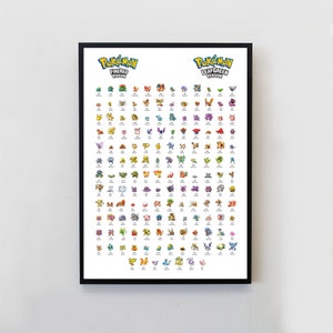 May include: A black and white poster with the Pokemon logo and the words "FireRed Version" and "LeafGreen Version". The poster features all 151 Pokemon from the first generation of the Pokemon video game series.