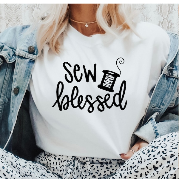 Sew Blessed Graphic Tee For Women, So Blessed Ladies T Shirt, I Love Quilting Shirt, Craft Queen T-Shirt, My Sewing Room Is My Happy Place