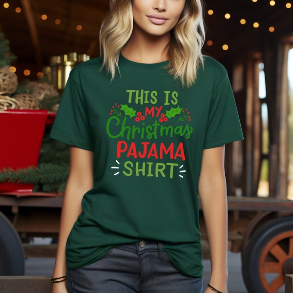 This Is My Christmas Pajama Shirt Mistletoe Graphic Tee, Unisex Family Xmas Pajamas Top T-Shirt, Holiday Youth T-Shirt, Christmas Morning PJ