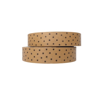 x2 Mini Stars Recyclable Kraft Paper Tape, Set of 2 Rolls of Star Tape, 24mm Width, Eco-Friendly Brown Kraft Self Adhesive Tape