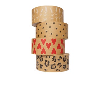 x4 Mix 'n' Match Recyclable Kraft Paper Tape - 4 rolls in your chosen designs. 48mm Width, Eco-Friendly Self Adhesive Brown Packing Tape