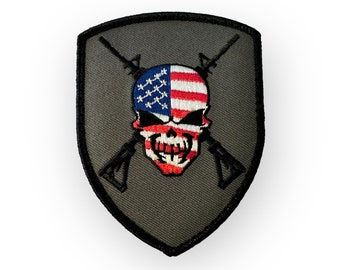 American Infidel Skull and Crossed Rifles Shield Morale Patch