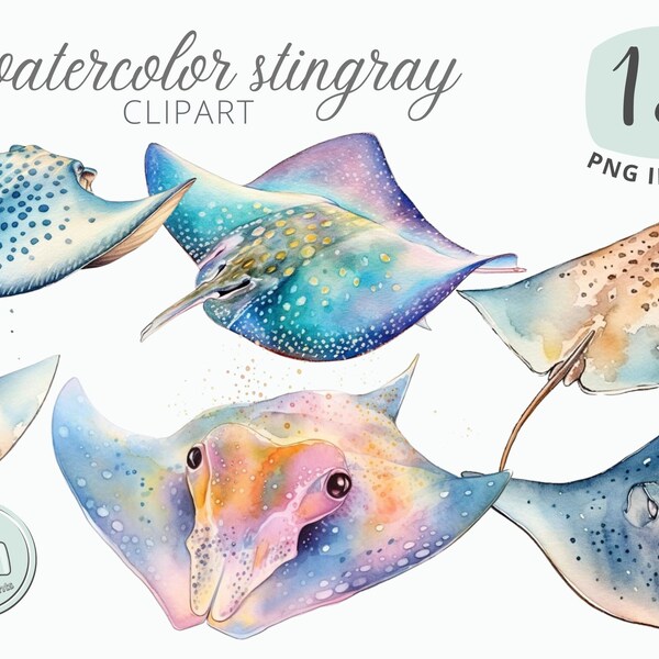 watercolor stingray Clipart stingray png stingray Sublimation Hand Drawn stingray Digital Design Instant Download ocean wildlife Clip art