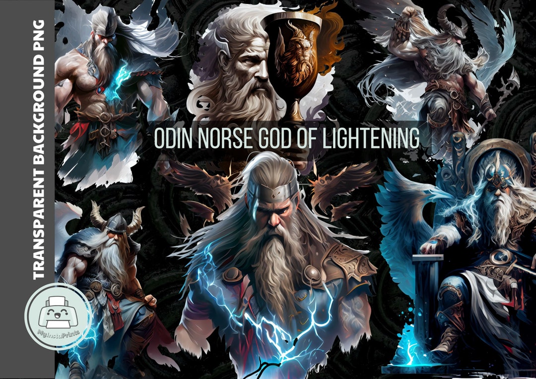 Norse Legend Odin God of Lightening Handpainted Watercolor Clipart