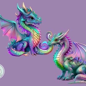 Cute Vibrant Dragons Rainbow Iridescent Mystical Clipart - Etsy