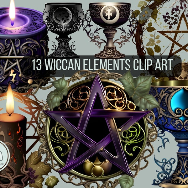 Wiccan Design Elements clip art spell candles chalice pentagram png transparent background Lunar pagan witchy wiccan celestial scrapbooking