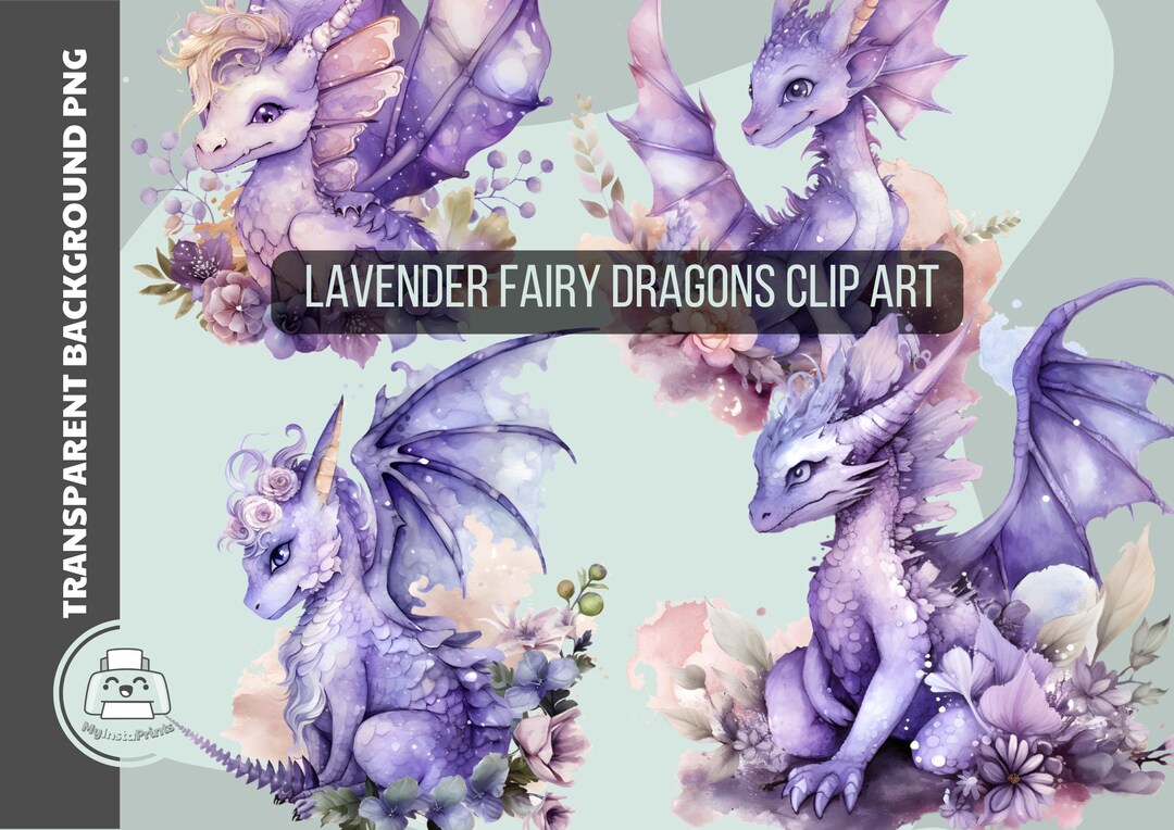 Purple Lavender Dragons PNG Dragon Clip Art Fantasy Magic Etsy