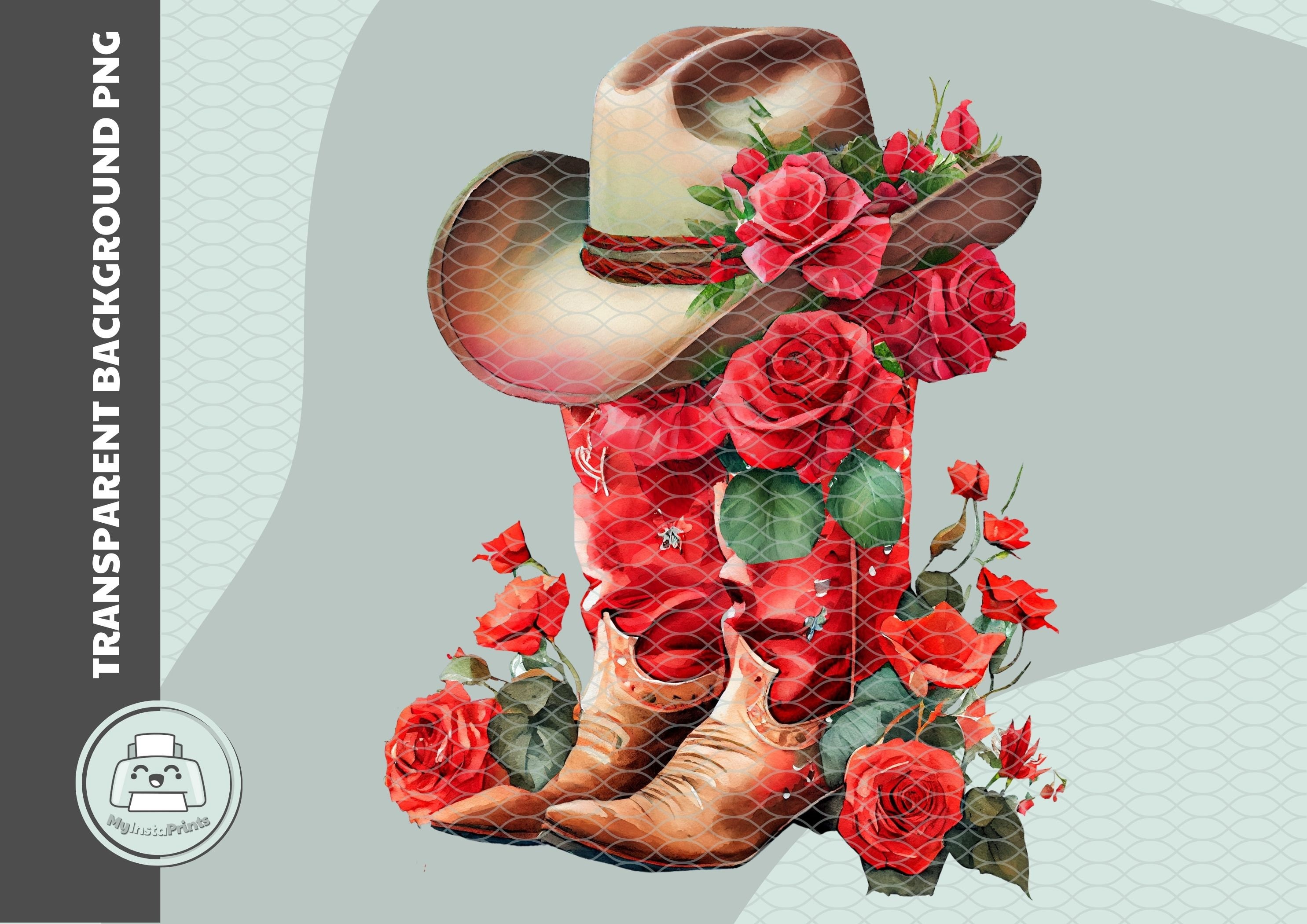 Cowgirl Boots Hat Roses Png Cowgirl Boots Sublimation Design - Etsy
