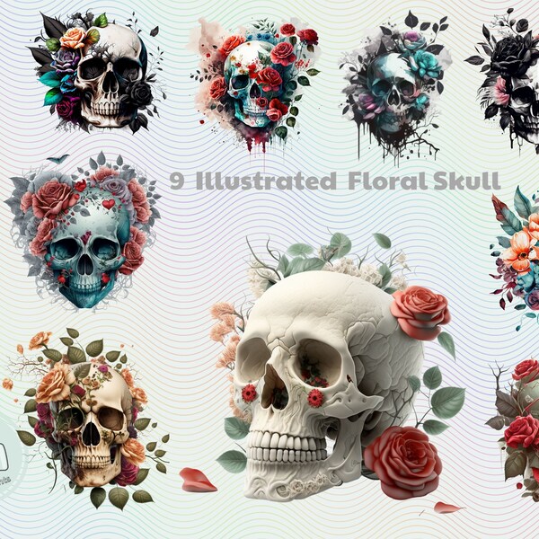 Bone Skull png, Roses skull png, Digital Download, Floral Skull png, clipart bundle, skull flowers, skull png transparent for sublimation