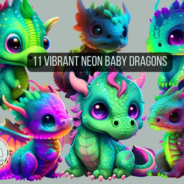 Cute Vibrant neon baby Dragons Clipart dragons mystical clipart fantasy clip art clipart dark magic clipart transparent background png