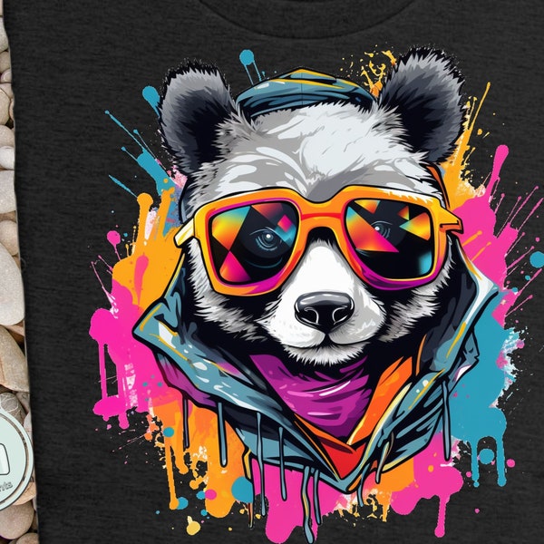 neon Panda bear png Colorful png for shirts sublimation designs hippy png sublimate retro 90s neon Panda sublimation hip hop png