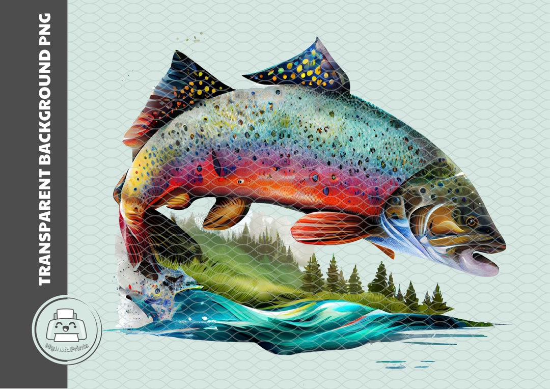 Trout Fishing Clip Art Png Rainbow Brown Transparent Background Design  Downloads, Hunting Fishing Png, Fish Png Clipart, Sublimation Files 