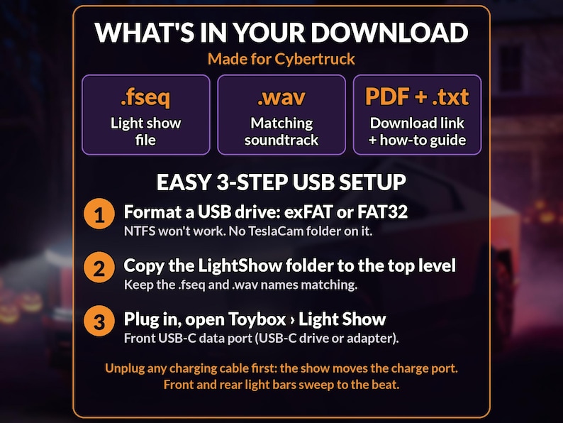 Cybertruck Halloween Tesla Light Show, 15 Minute Premade Show with Original Soundtrack, USB Digital Download, Toybox Light Show image 2