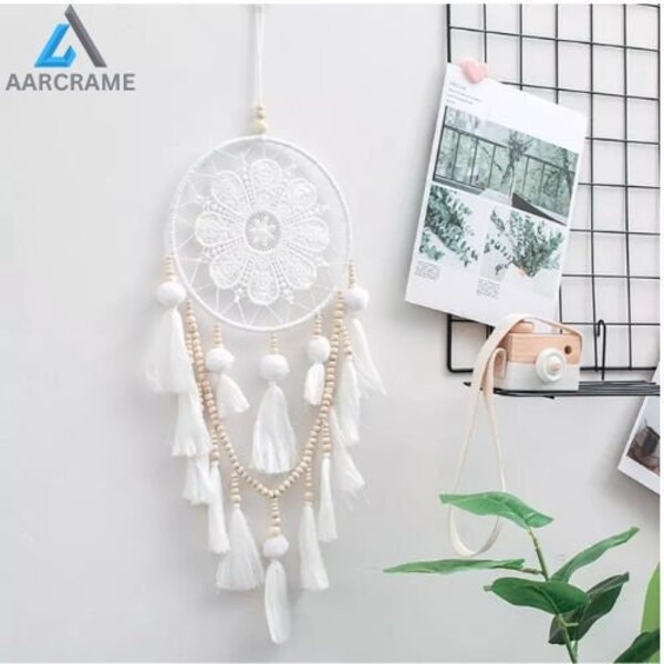 Alipis Handmade White Lace & Bead Dreamcatcher - Wall Hanging Decoration For Bedroom, Home, Or Car - View #8