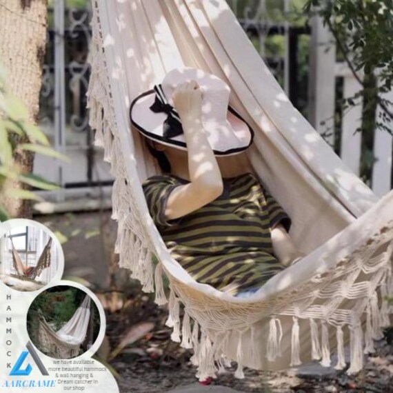 Large 1 Person Macrame Hammock Boho Hammock Outdoor Indoor