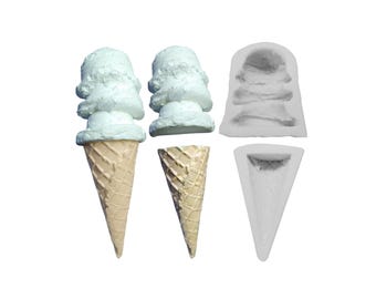 Halbe 3 Eiskugeln & Halbe Waffel Silikonform | Dessert Form Silikonform | Gießform für Leinwand | Nicht Lebensmittelqualität