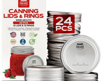FORJARS® Wide Mouth size (86 mm) Canning Lids and Rings – 24Pcs/12Sets. Canning Supplies