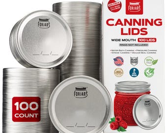 FORJARS® - Wide Mouth size (86 mm), 100-Pack. Canning Lids with BPA-FREE stainless steel - Canning Supplies