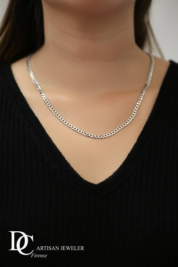 Curb Chain 925 Sterling Silver 50 Cm Chain 4 Mm Wide Etsy