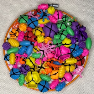 Sensory 2 | Rainbow Beads | Embroidery Art | 6 inch one-of-a-kind Finished Art Piece | Multicolor on White Fabric | Wall Art