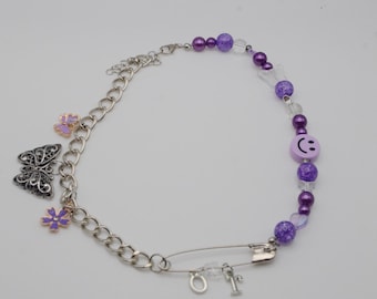 Olivia Rodrigo Necklace - SOUR Themed | Olivia Rodrigo Initials, Flowers, and Butterflies with Purple Beads