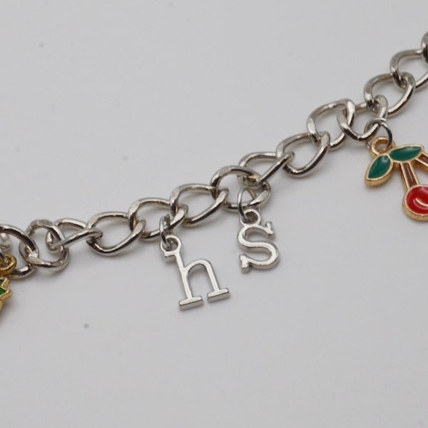 Harry Styles Initial Necklace with Cherry and Strawberry Charm - Coachella Aesthetic