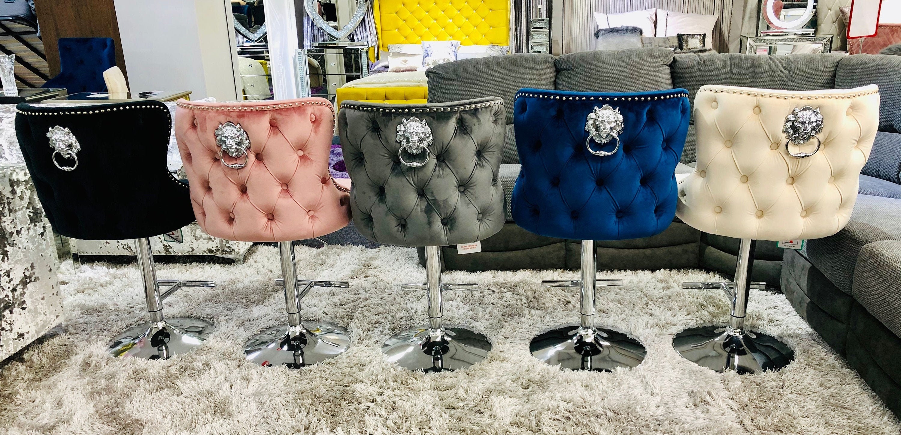 Royal Grey mustard mink blue Pink Lion Knocker Bar Stool With Chrome Leg Etsy