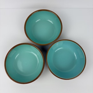 Vintage Taylor Smith Taylor Chateau Buffet Cereal Bowls Set of 3 Turquoise & Brown MCM