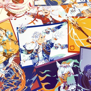 May include: A collection of colorful stickers featuring anime-style characters. The stickers are printed on white cardstock and have a glossy finish. The characters are depicted in various poses and expressions, and the stickers are perfect for adding a touch of personality to laptops, water bottles, or other items.