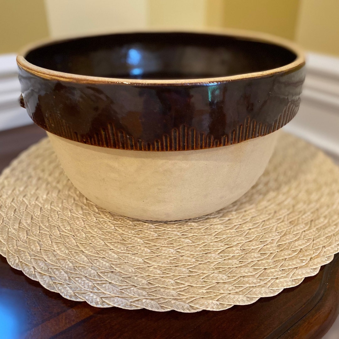 Vintage Stoneware Mixing Bowl With Brown Glazed Rim Modern Etsy