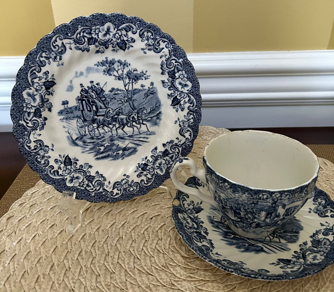 Coaching Scenes Johnson Brothers 3 Piece Setting Blue Etsy