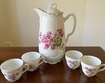 Vintage Tall Porcelain Pretty Floral Coffee Pot, Vintage Porcelain Hot Chocolate Pot, Special Event