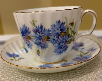 Vintage Adderley Blue Cornflower Floral Fine Bone China Teetasse
