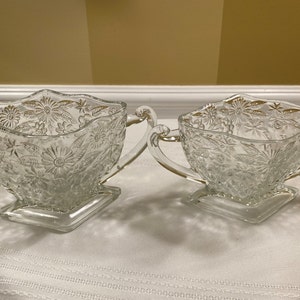 Antique Glass, Sugar and Creamer Set, Pineapple and Floral, Indiana Glass, Collectible Glass, Pressed Glass, Mother&#39;s Day, Home Decor