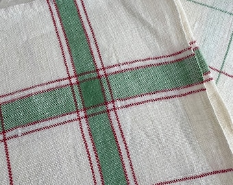 Vintage French Linen Torchon / Tea Towel - Red & Green checks