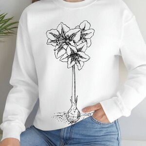 Amaryllis Sweatshirt, Beautiful Amaryllis Drawing Sweatshirt, Amaryllis Line Art Drawing Sweatshirt, Comfy Heavy Blend Crewneck Sweatshirt