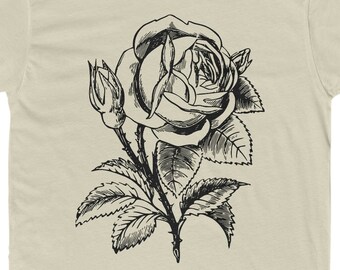 Rose Line Art T-Shirt: Men's Cotton Crew Tee