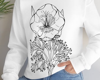 California Poppy Sweatshirt: Line Art Floral Crewneck