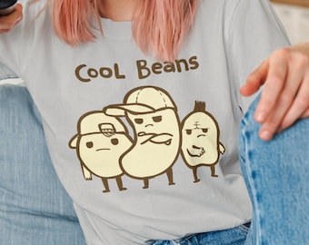 Cool Beans Cartoon T-Shirt, Combed Cotton Crew Tee