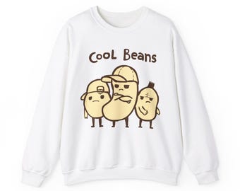 Cool Beans Sweatshirt, Funny Cartoon Graphic, Unisex Heavy Blend
