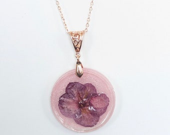 African Violet Real Pressed Flower / Resin Pendant Necklace / UV Resin Preserved Dried African Violet / Sweethearts Dance Dried Flower