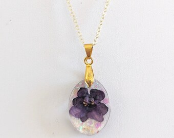 African Violet Pressed Real Flower / Resin Pendant Jewelry / UV Resin Preserved Dried African Violet / "The King " Dried Flower