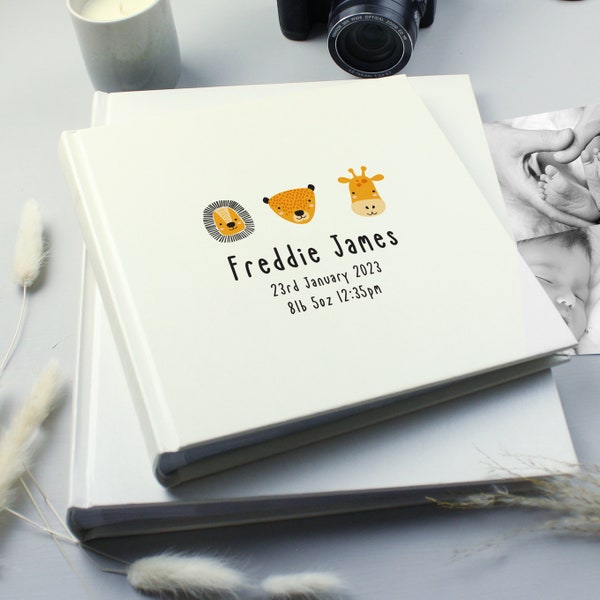 Baby Photo Album Personalised Scandi Safari Animals Design