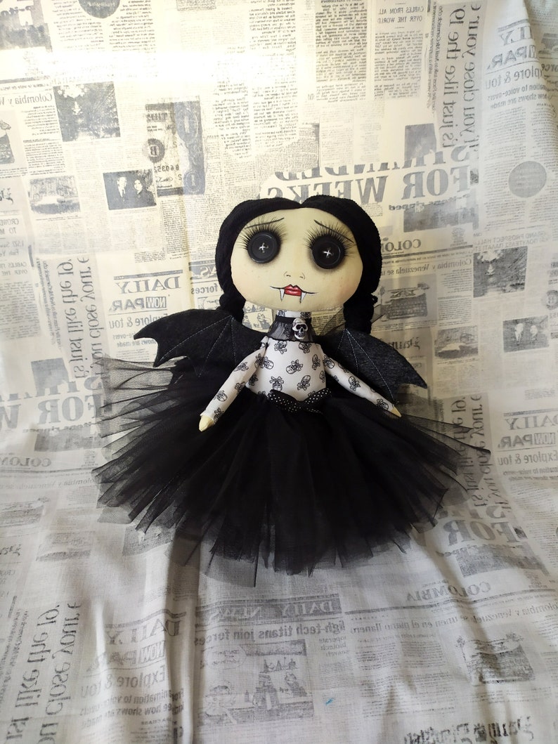 Wednesday Addams Vampire Creepy Art Doll With Button Eyes. - Etsy