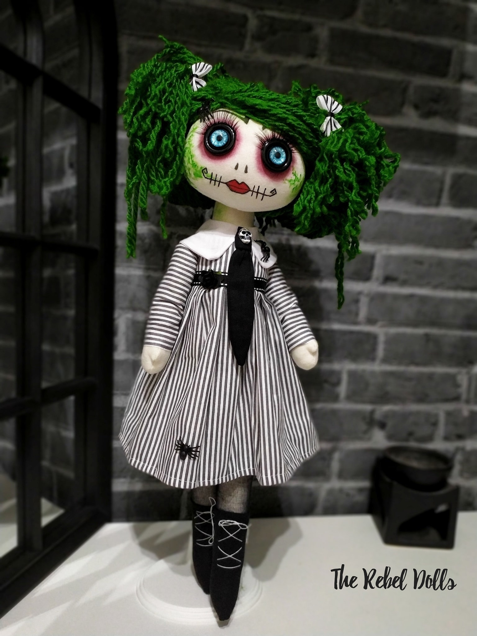 Mrs. Beetlejuice Creepy Art Doll With Button Eyes. Gothic Art Etsy