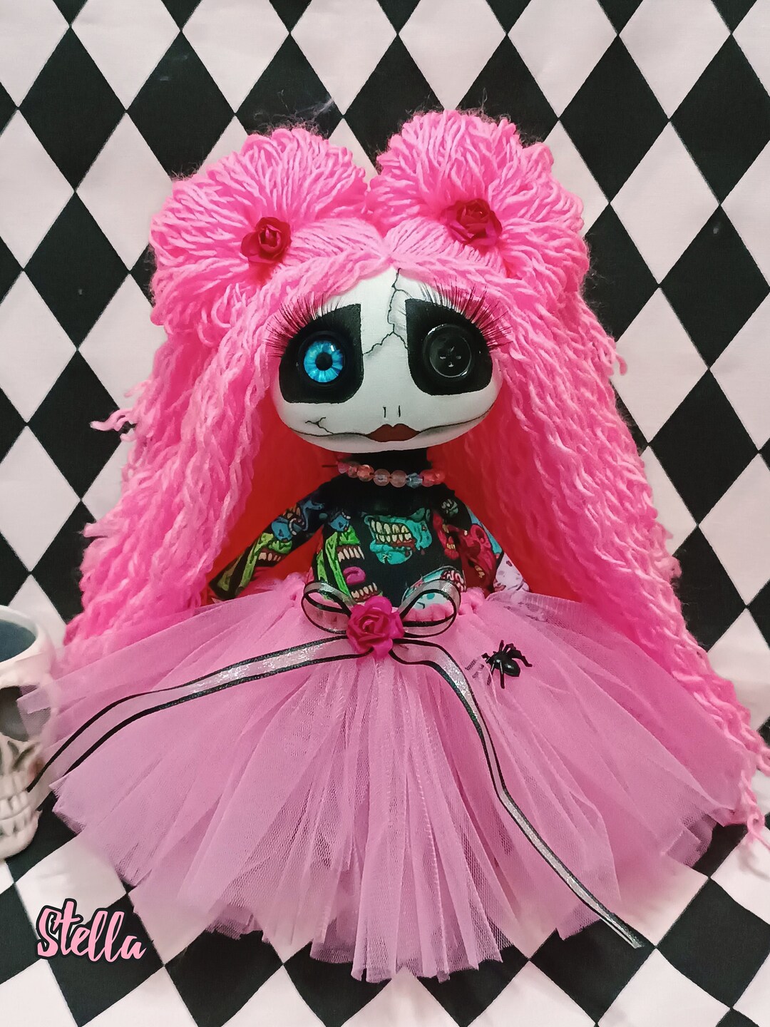 Skeleton Girl Stella Creepy Art Doll With Button Eyes.gothic Etsy