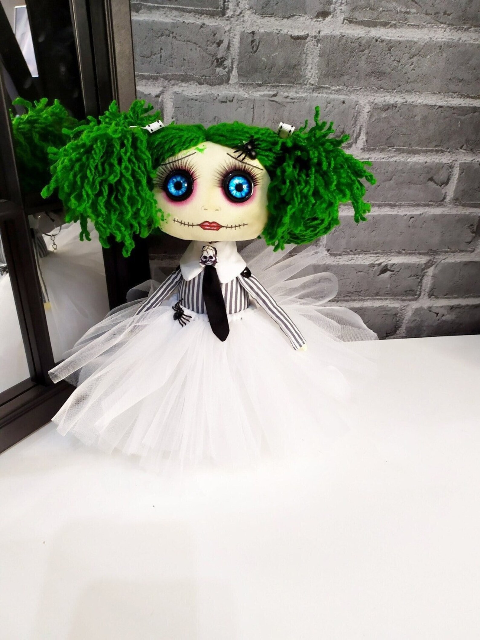 Baby Inspired by Beetlejuice Girl Creepy Art Doll With Button Etsy