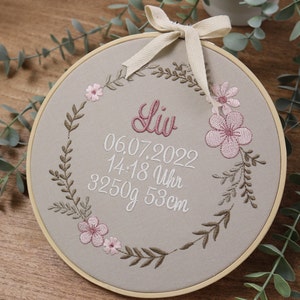 Name tag PAULA, personalized embroidery frame small flowers - free national shipping