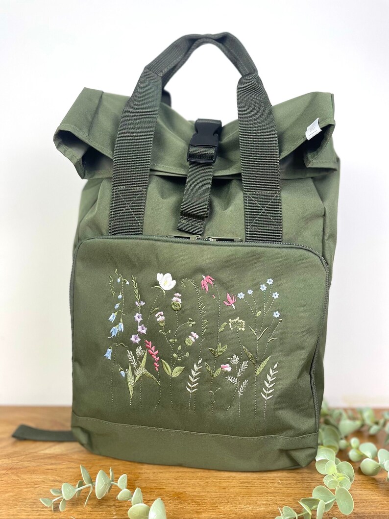 Rucksack, Rollrucksack, BackPack mit Wildblumen Stickerei Bild 2